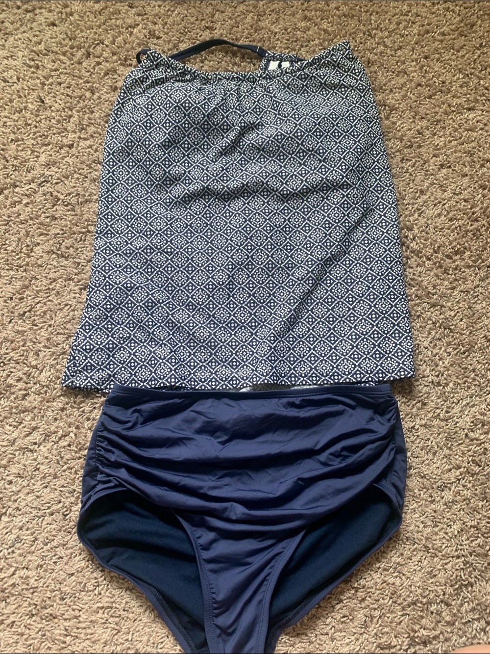 Kona Sol Navy & White Geometric Tankini Set